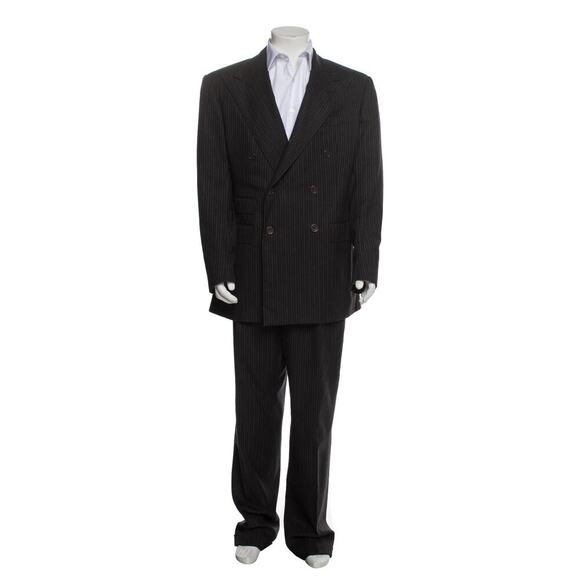 Ralph Lauren Purple Label Double Breasted 2 Piece Suit 42L 36W Wool Black Stripe - Picture 1 of 6